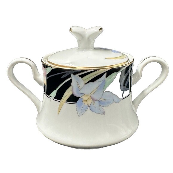 Mikasa Charisma Black Cream and Sugar Bowl with Lid Set Made in Japan L9050 - Picture 6 of 15